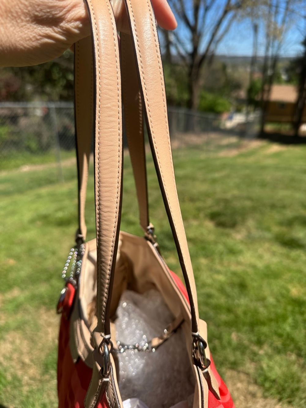 Coach Devin Red Coral Zebra Print Shoulder Bag Canvas Leather Trim F24022 2014 - Picture 9 of 11